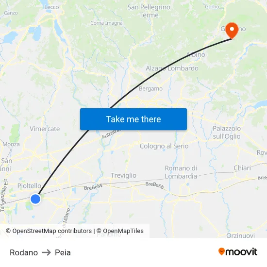 Rodano to Peia map