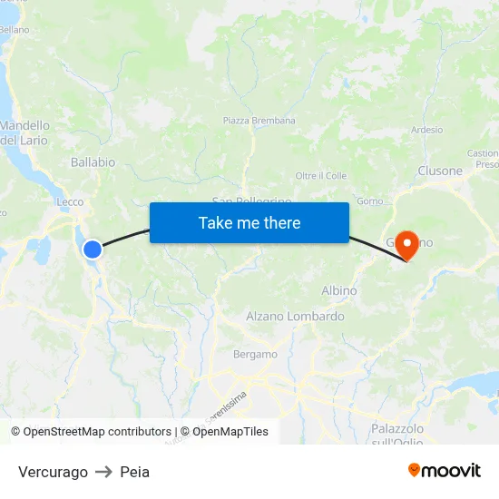 Vercurago to Peia map
