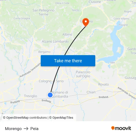 Morengo to Peia map