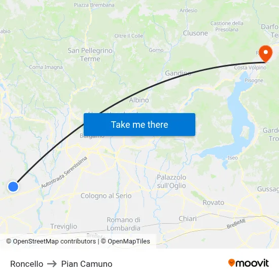 Roncello to Pian Camuno map