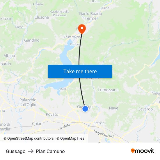 Gussago to Pian Camuno map
