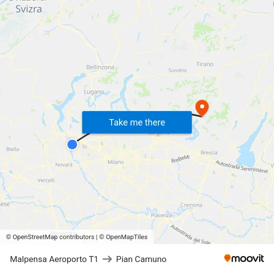 Malpensa Aeroporto T1 to Pian Camuno map
