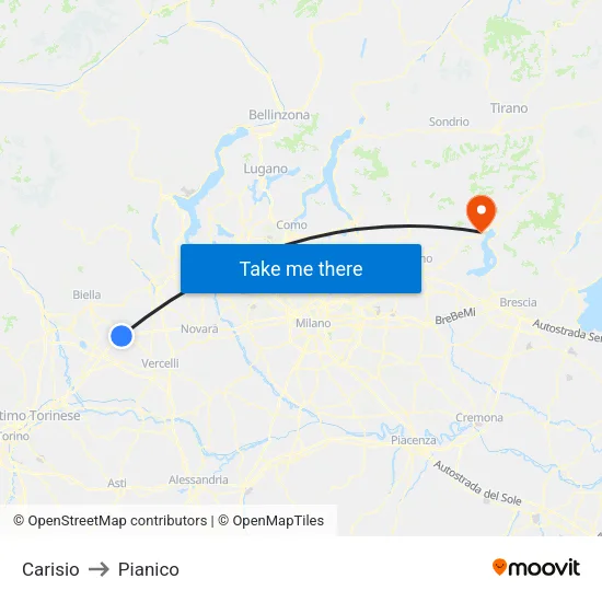 Carisio to Pianico map