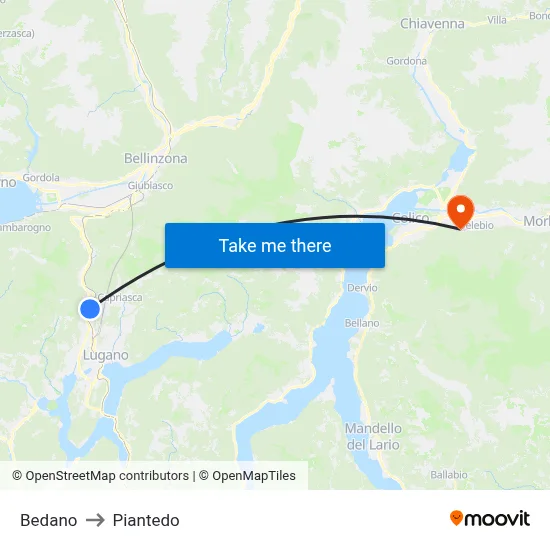 Bedano to Piantedo map