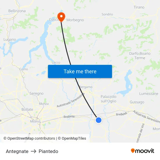 Antegnate to Piantedo map