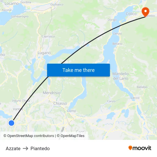 Azzate to Piantedo map