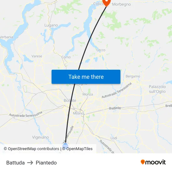 Battuda to Piantedo map