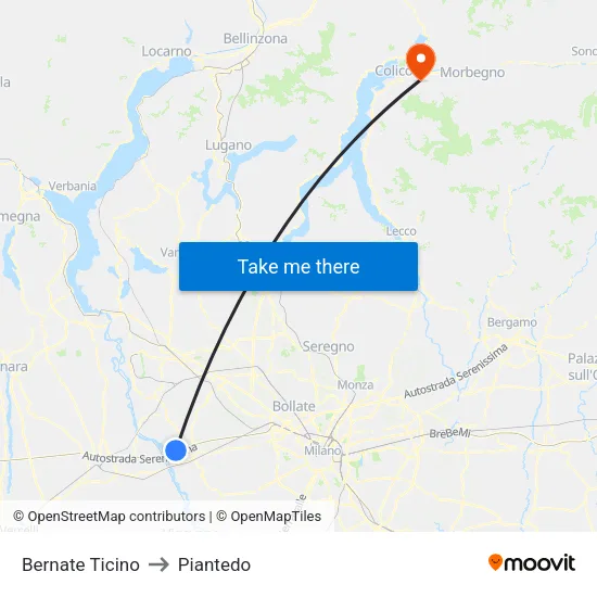 Bernate Ticino to Piantedo map