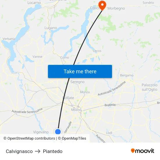 Calvignasco to Piantedo map
