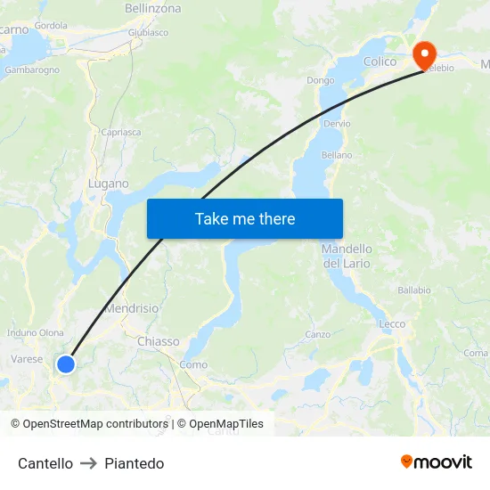 Cantello to Piantedo map