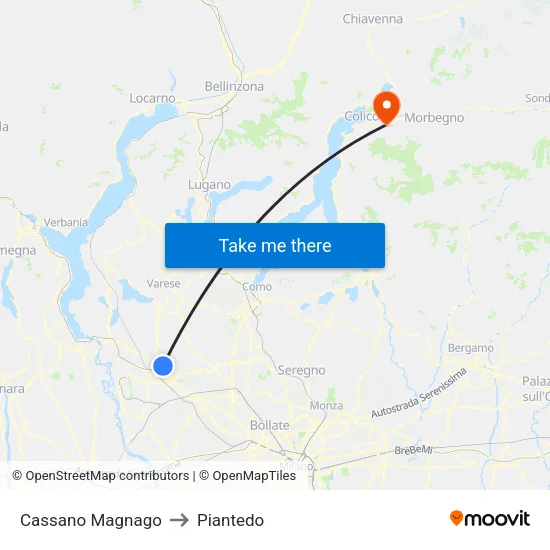 Cassano Magnago to Piantedo map