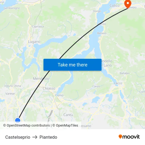 Castelseprio to Piantedo map