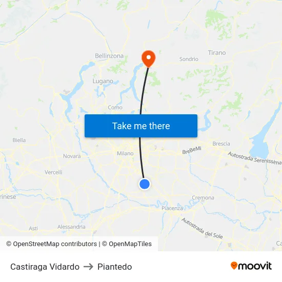 Castiraga Vidardo to Piantedo map
