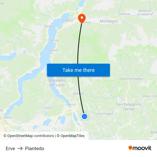 Erve to Piantedo map