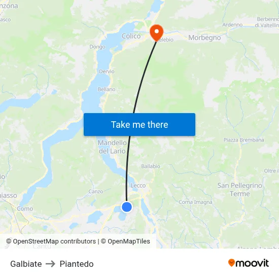 Galbiate to Piantedo map