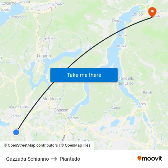 Gazzada Schianno to Piantedo map