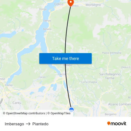 Imbersago to Piantedo map