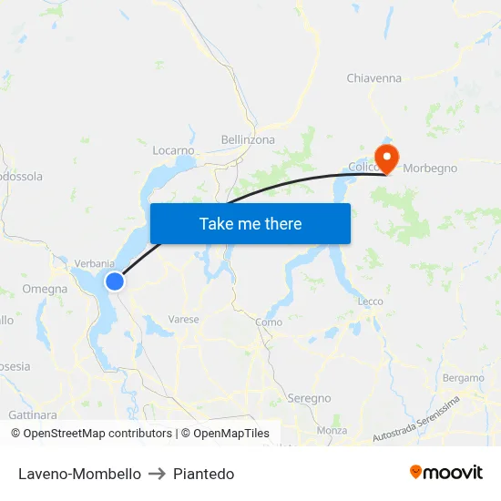 Laveno-Mombello to Piantedo map