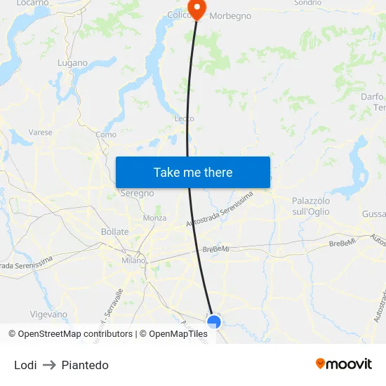 Lodi to Piantedo map