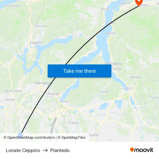 Lonate Ceppino to Piantedo map
