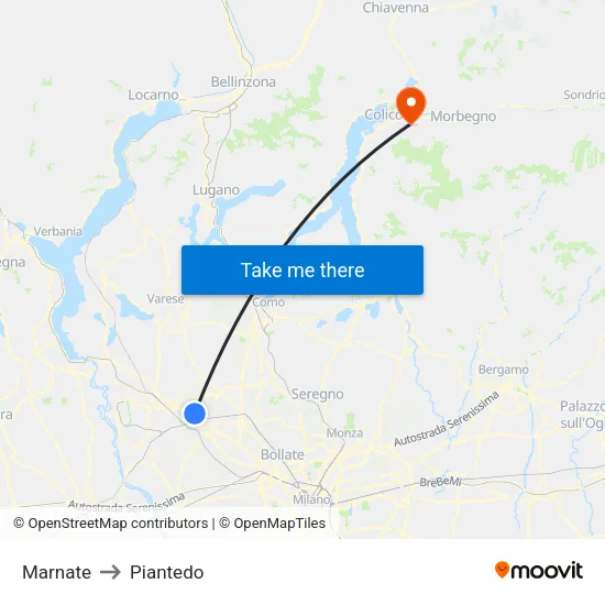 Marnate to Piantedo map