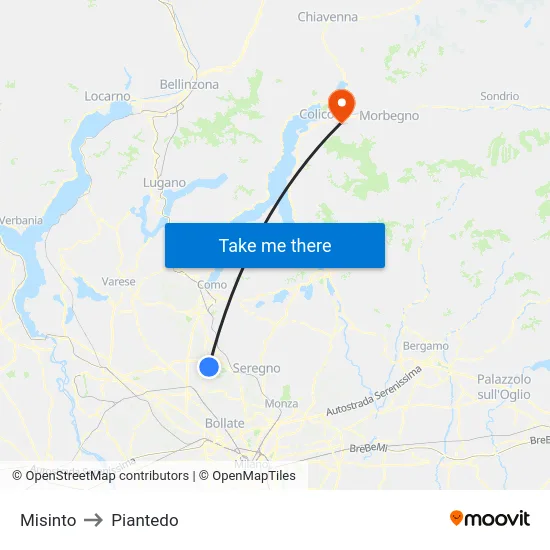 Misinto to Piantedo map