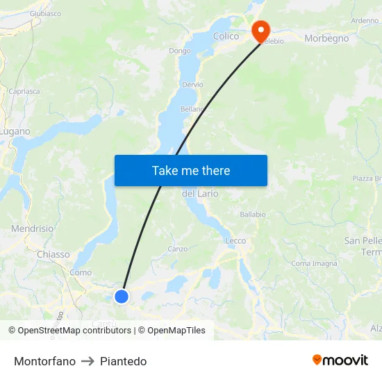 Montorfano to Piantedo map