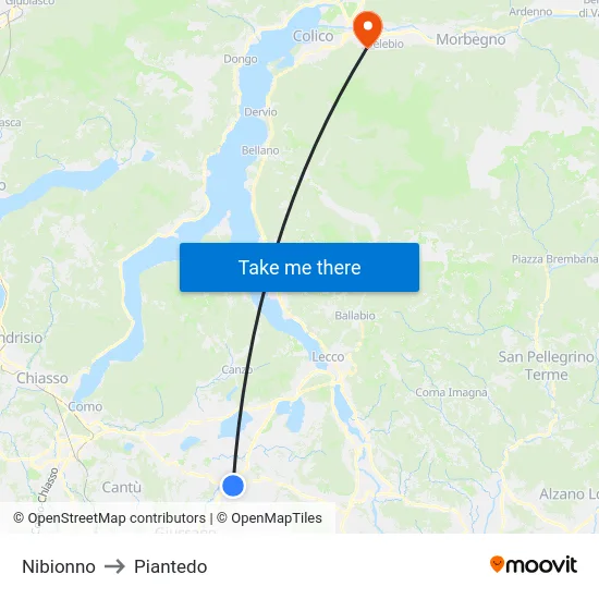 Nibionno to Piantedo map