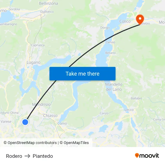 Rodero to Piantedo map