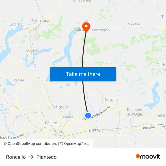 Roncello to Piantedo map