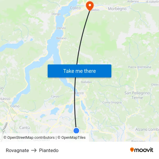 Rovagnate to Piantedo map