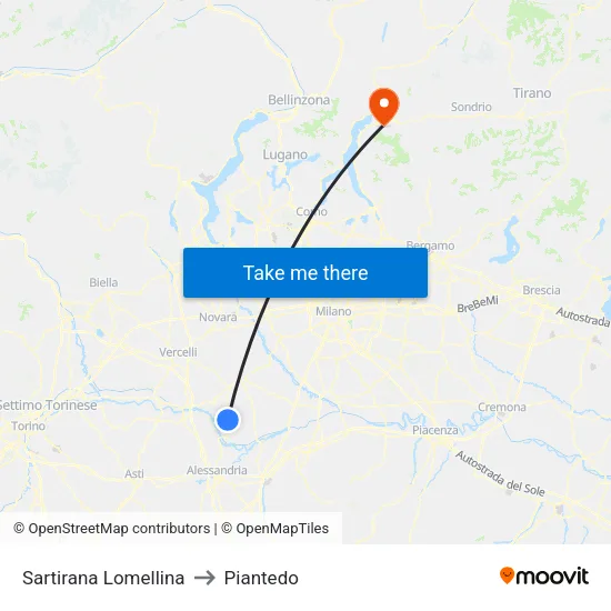 Sartirana Lomellina to Piantedo map