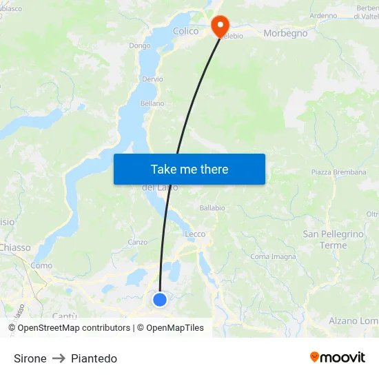 Sirone to Piantedo map