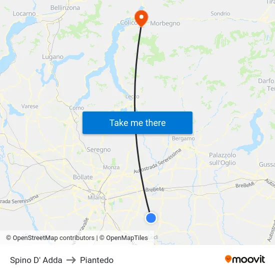 Spino D' Adda to Piantedo map