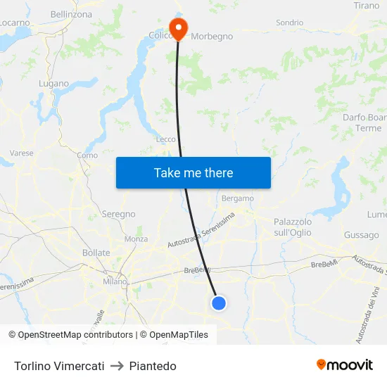 Torlino Vimercati to Piantedo map