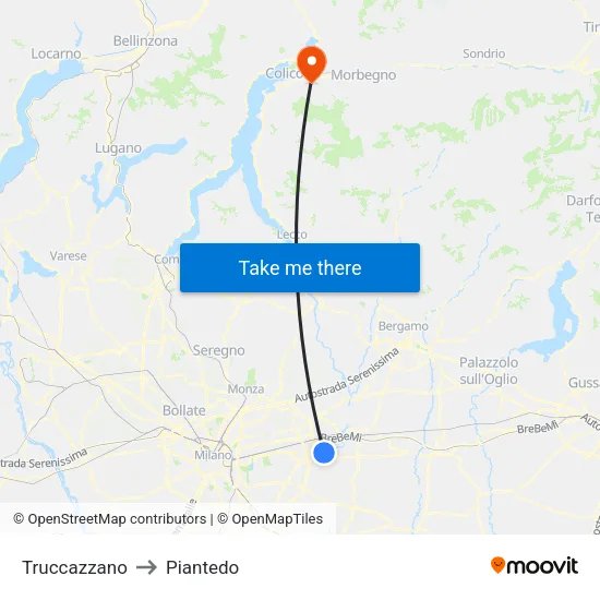 Truccazzano to Piantedo map