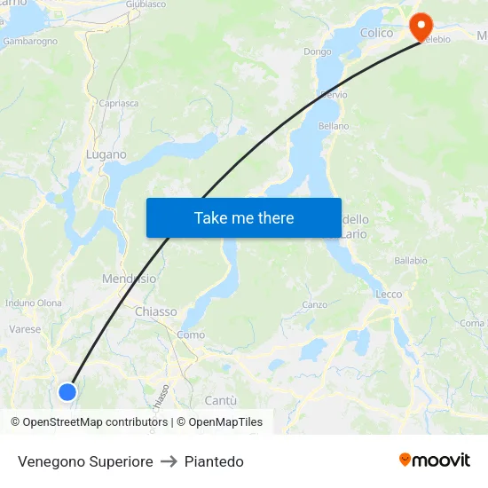 Venegono Superiore to Piantedo map
