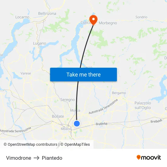 Vimodrone to Piantedo map