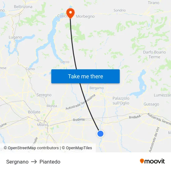 Sergnano to Piantedo map