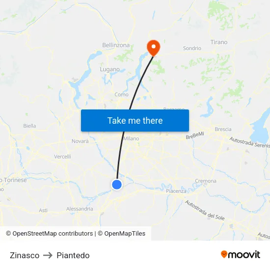 Zinasco to Piantedo map