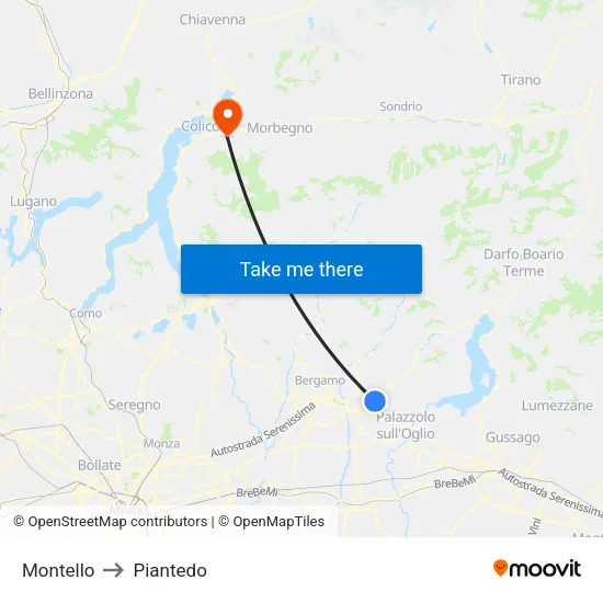 Montello to Piantedo map