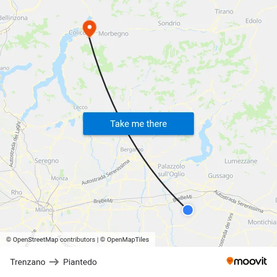 Trenzano to Piantedo map