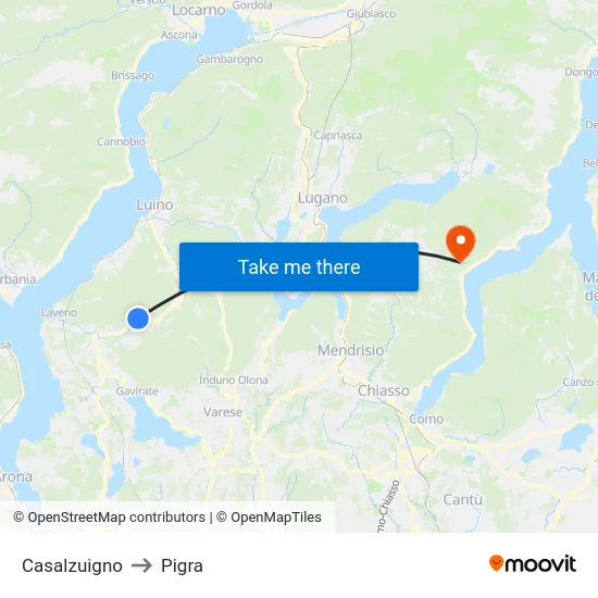 Casalzuigno to Pigra map