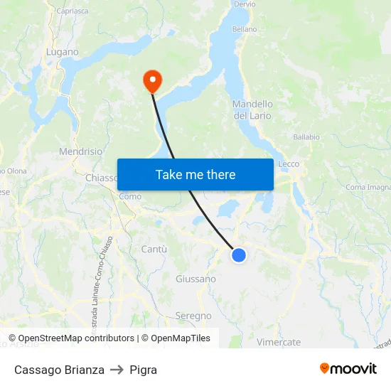 Cassago Brianza to Pigra map