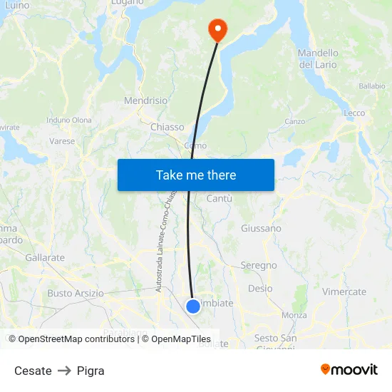 Cesate to Pigra map