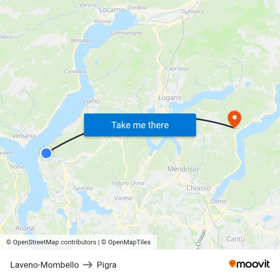 Laveno-Mombello to Pigra map