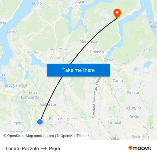 Lonate Pozzolo to Pigra map