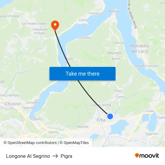 Longone Al Segrino to Pigra map