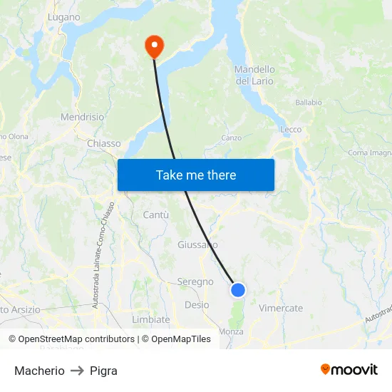 Macherio to Pigra map