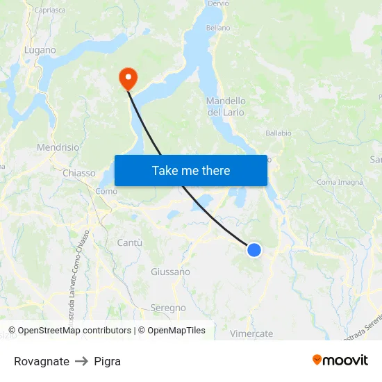 Rovagnate to Pigra map